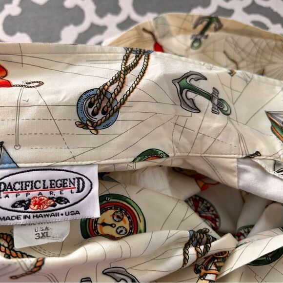 Pacific Legend Voyage Ivory Cotton Men's Hawaiian Shirt - Picture 13 of 13